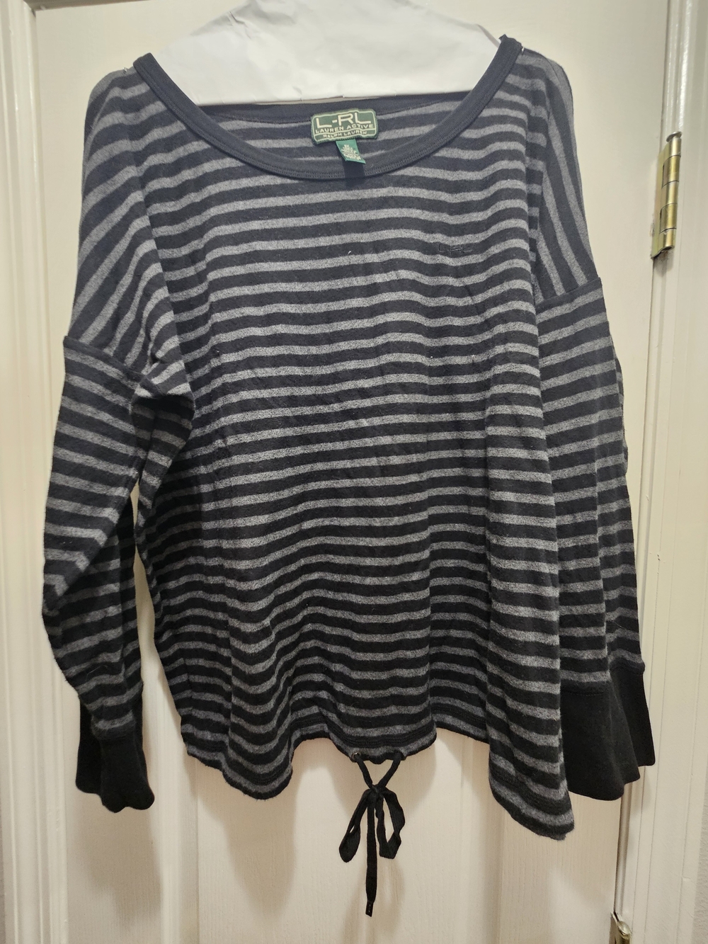Ralph Lauren Black & Gray Striped Tie-Hem Sweatshirt